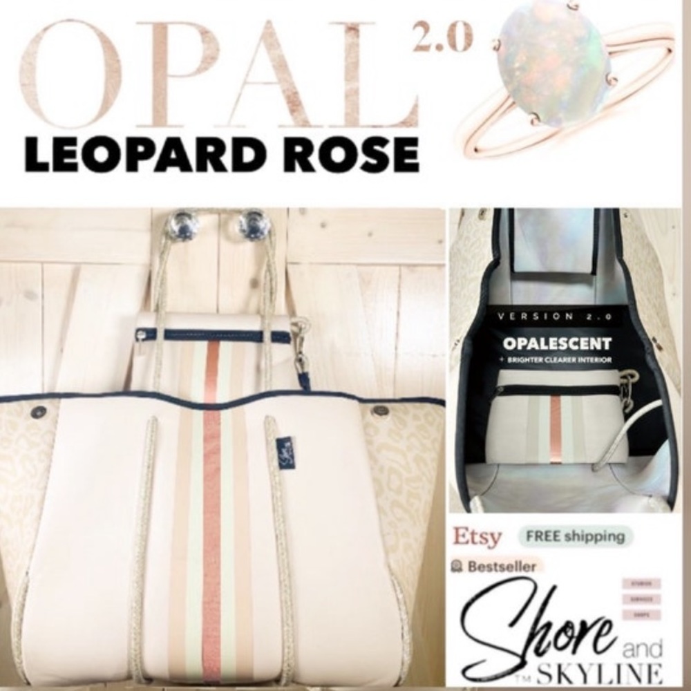 waterproof TOTE Opal Leopard Rose v 2.0 mint & metallic rose-gold racer stripes